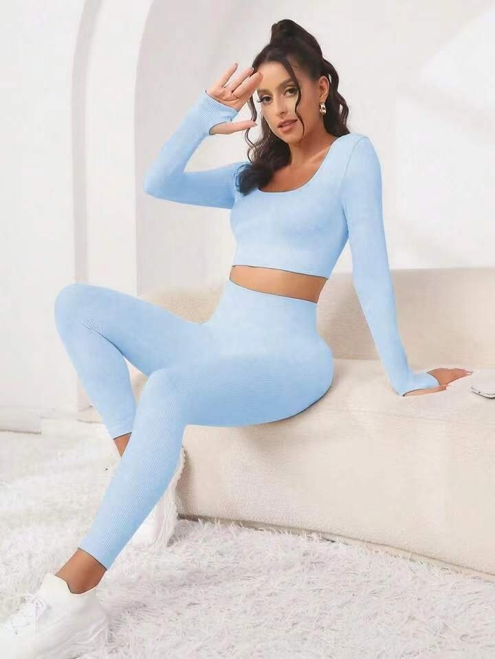 Combinaison de yoga sans coutures à manches longues et pantalon rehaussant les hanches - KaoKao
