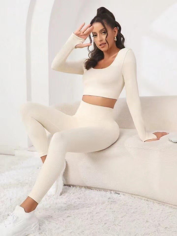 Combinaison de yoga sans coutures à manches longues et pantalon rehaussant les hanches - KaoKao