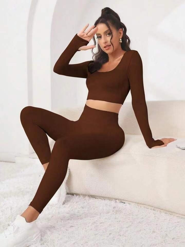 Combinaison de yoga sans coutures à manches longues et pantalon rehaussant les hanches - KaoKao