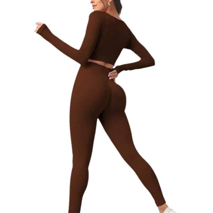 Combinaison de yoga sans coutures à manches longues et pantalon rehaussant les hanches - KaoKao
