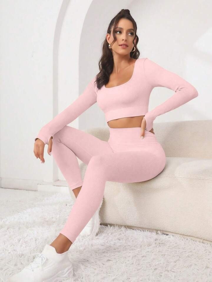 Combinaison de yoga sans coutures à manches longues et pantalon rehaussant les hanches - KaoKao