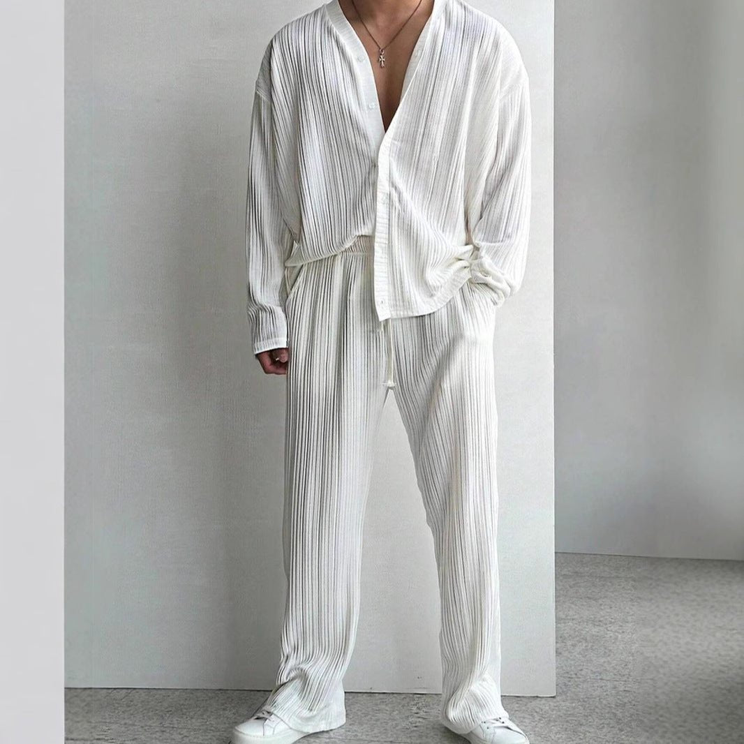 Costume décontracté pour homme avec chemise boutonnée et pantalon à manches longues - KaoKao