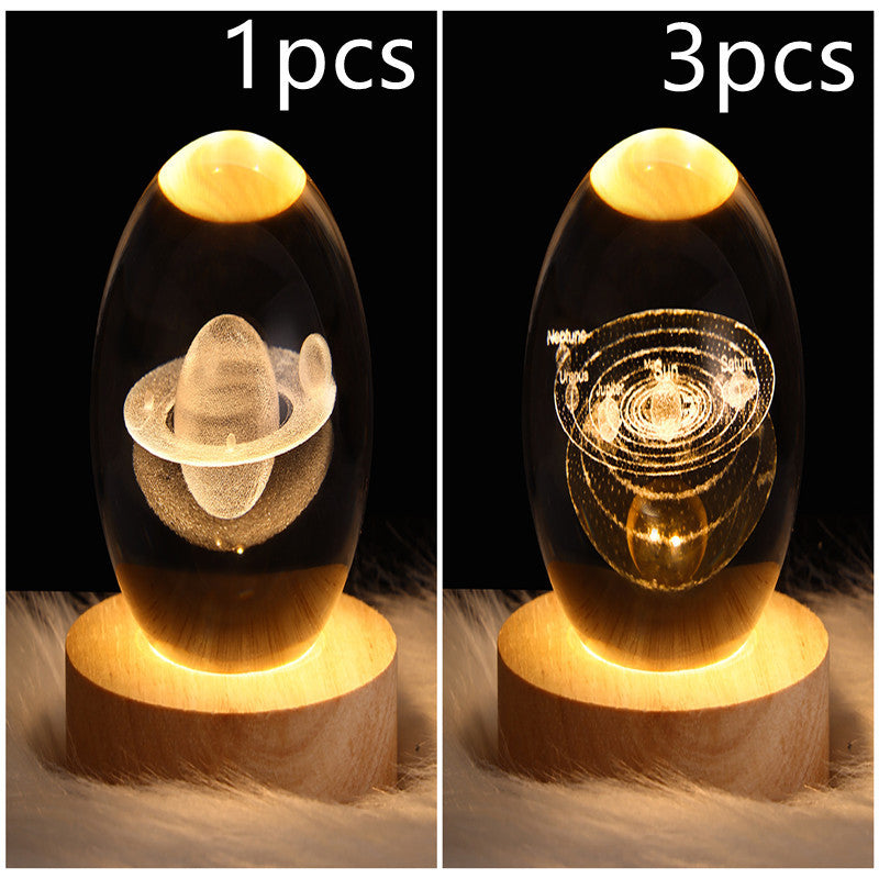 Lampe de table en cristal galaxie LED, lampe 3D de planète et de lune, décoration de chambre pour enfants, fête d'anniversaire pour enfants.