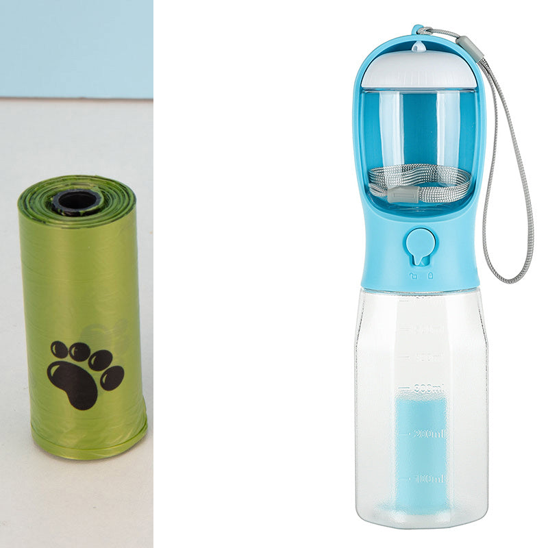 Bouteille d'eau pour chien et chat portable, distributeur de nourriture et d'eau, distributeur de déjections 3 en 1, bouteille d'eau pour chien étanche et multifonctionnelle, produits pour animaux de compagnie.