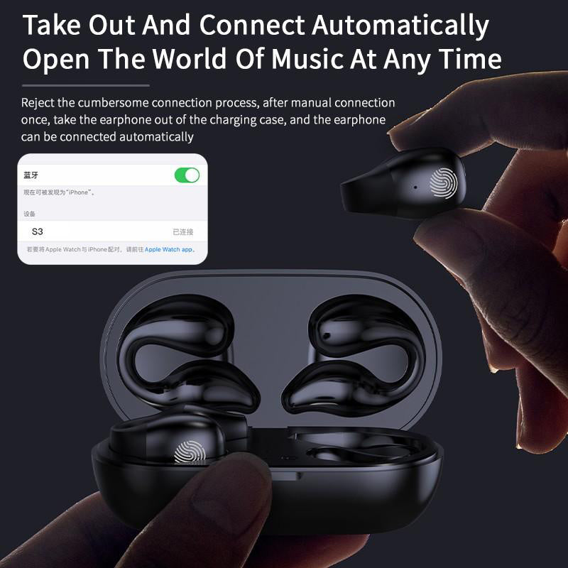 Casque d'écoute à conduction osseuse avec clip d'oreille, compatible Bluetooth 5.2, écouteurs sans fil HIFI, mains libres, tactiles, casque de sport à suppression de bruit avec micro