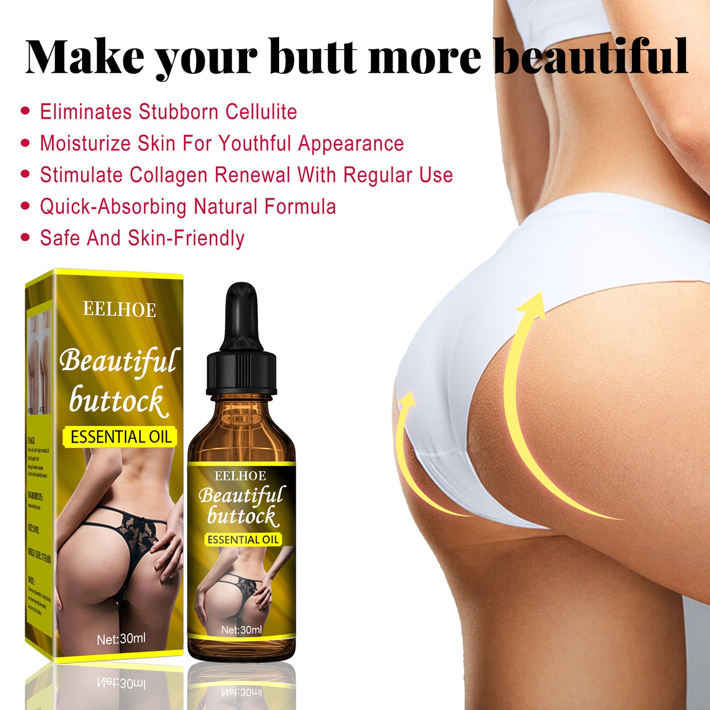 Huile de soin pour les fesses, massage raffermissant pour les fesses volumineuses.