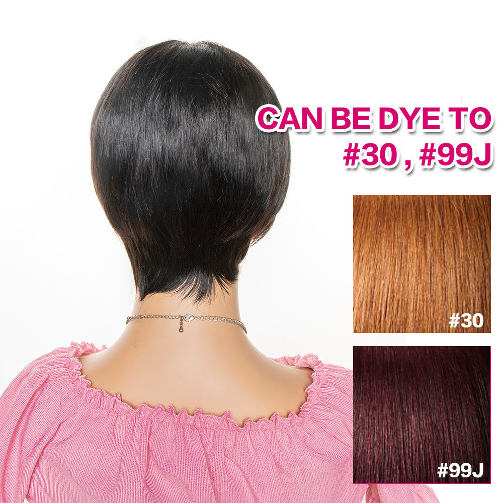 Perruque courte en cheveux humains avec frange coupe Pixie