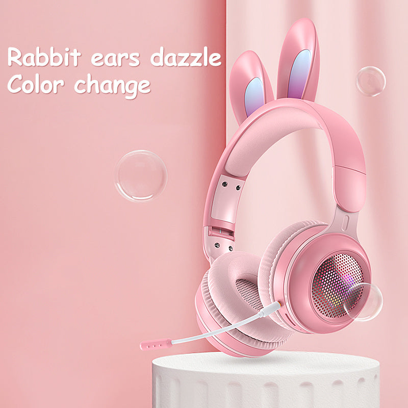 Casque sans fil à oreilles de lapin lumineux et extensible en blé