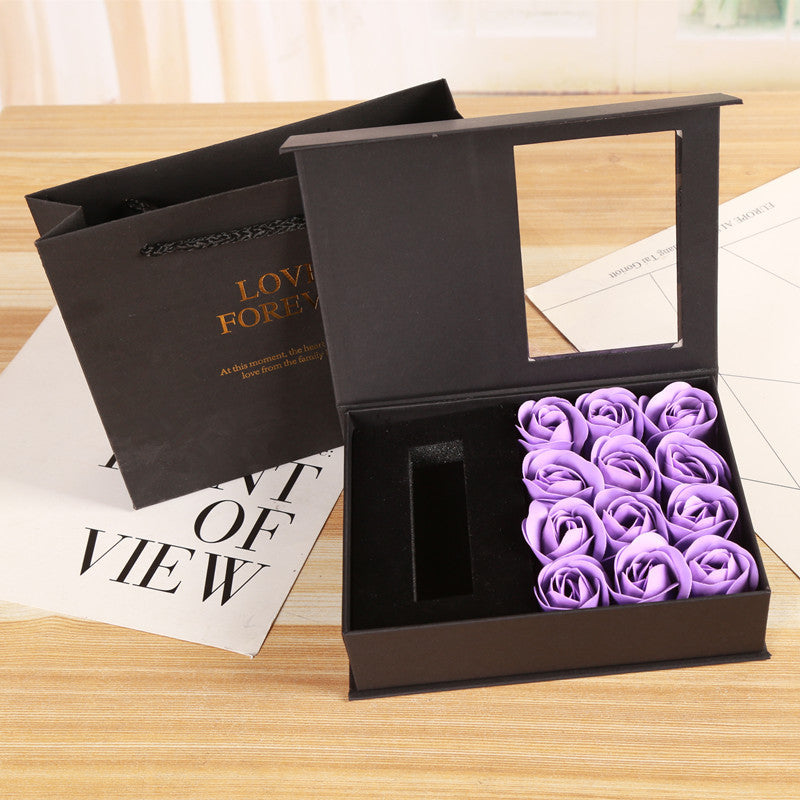 Coffret cadeau de rouge à lèvres à la rose éternelle avec savon à couvercle rabattable