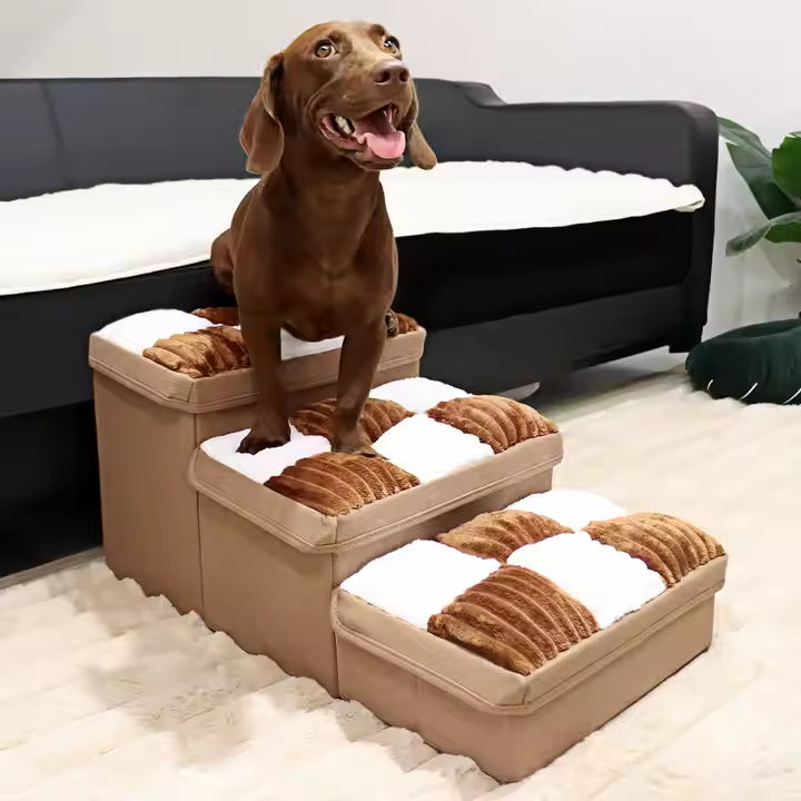Plateau d'échecs de luxe fait à la main avec des marches pour chien et un espace de rangement.