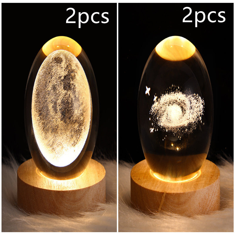 Lampe de table en cristal galaxie LED, lampe 3D de planète et de lune, décoration de chambre pour enfants, fête d'anniversaire pour enfants.