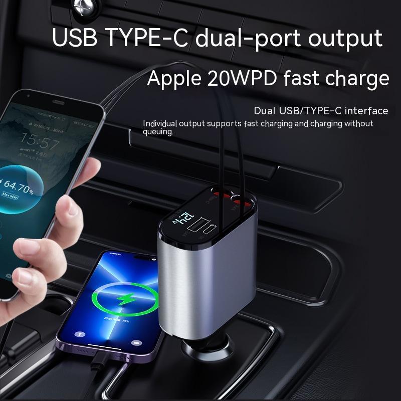 Chargeur de voiture en métal 100W Super Charge rapide Adaptateur USB et TYPE-C pour allume-cigare