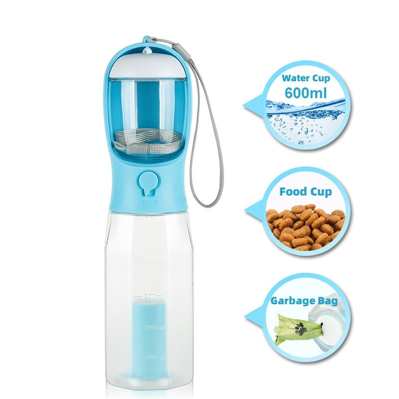 Bouteille d'eau pour chien et chat portable, distributeur de nourriture et d'eau, distributeur de déjections 3 en 1, bouteille d'eau pour chien étanche et multifonctionnelle, produits pour animaux de compagnie.