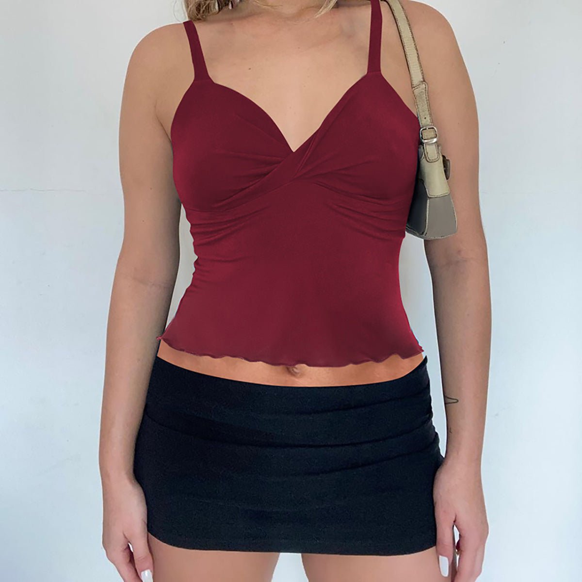 Débardeur bandeau dos nu à nœud pour femme, coupe à la taille et bords ondulés - KaoKao