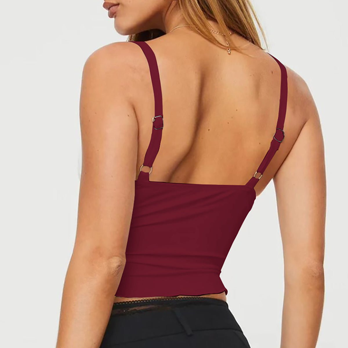 Débardeur bandeau dos nu à nœud pour femme, coupe à la taille et bords ondulés - KaoKao