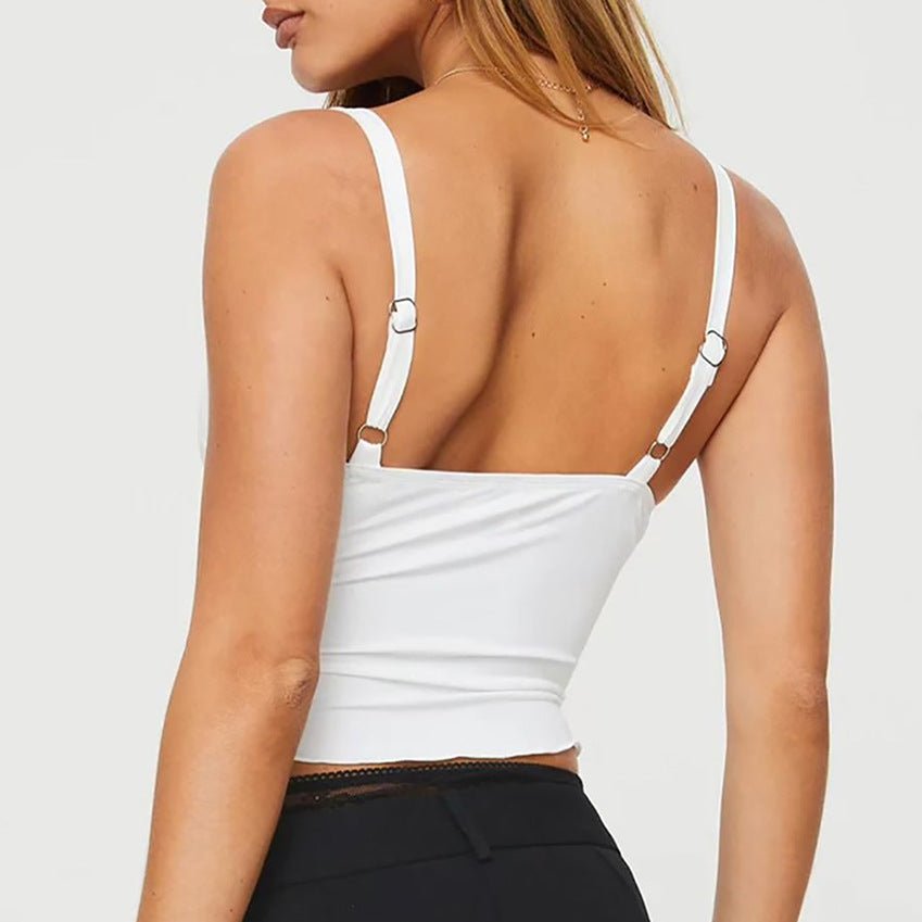Débardeur bandeau dos nu à nœud pour femme, coupe à la taille et bords ondulés - KaoKao