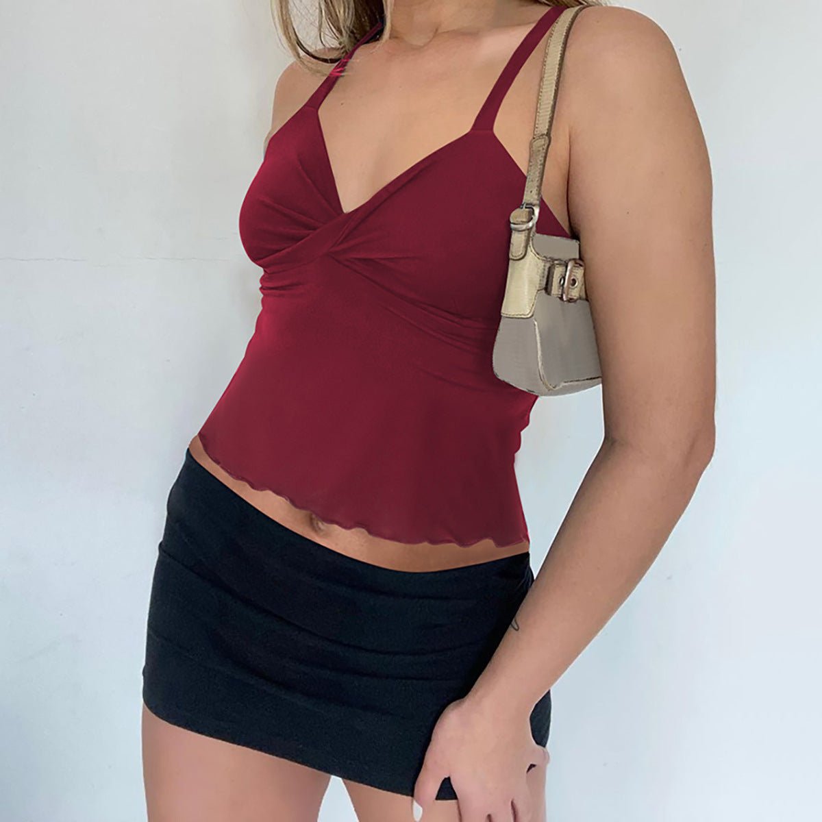 Débardeur bandeau dos nu à nœud pour femme, coupe à la taille et bords ondulés - KaoKao