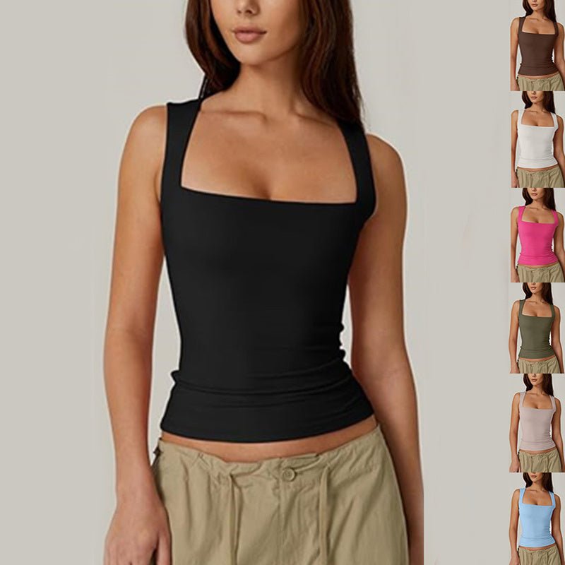 Débardeur d'été à col carré pour femme, haut sans manches, slim et uni, tendance - KaoKao