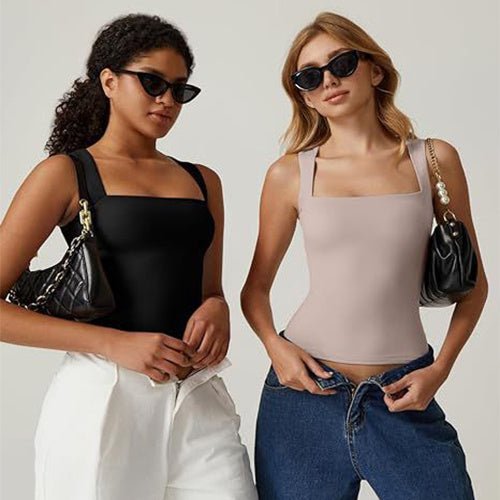 Débardeur d'été à col carré pour femme, haut sans manches, slim et uni, tendance - KaoKao