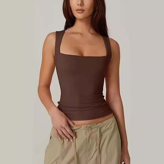 Débardeur d'été à col carré pour femme, haut sans manches, slim et uni, tendance - KaoKao