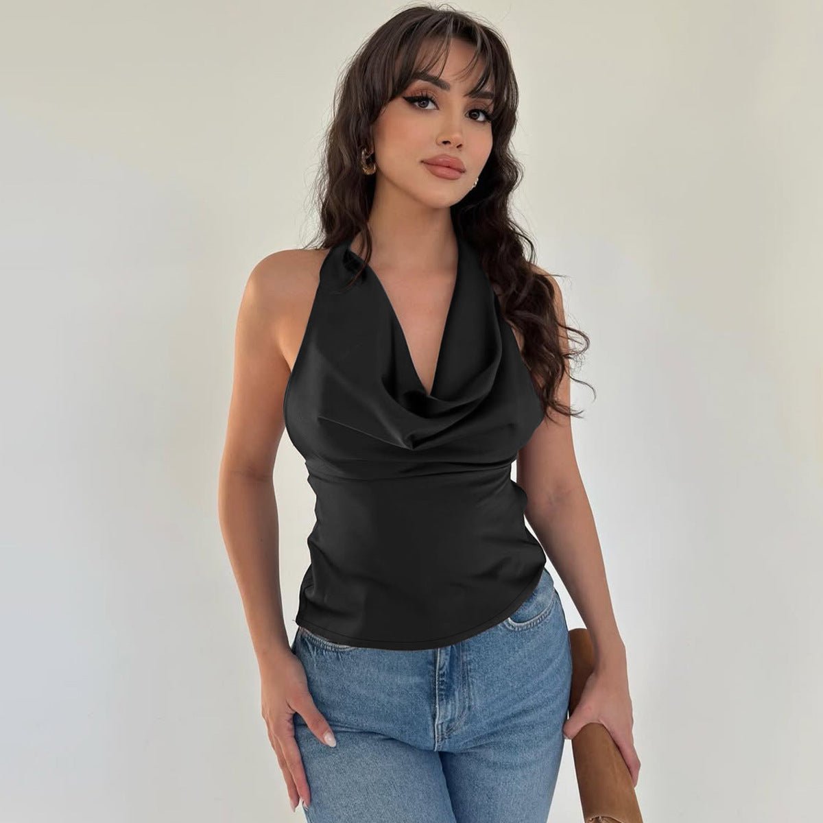 Débardeur dos nu pour femme, couleur unie, coupe slim, noué - KaoKao