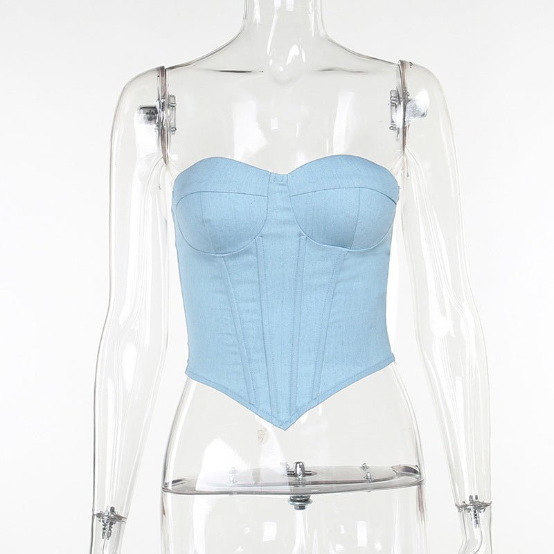 Débardeur tube en jean Y2K avec design noué dans le dos, débardeur corset court tendance pour femmes - KaoKao