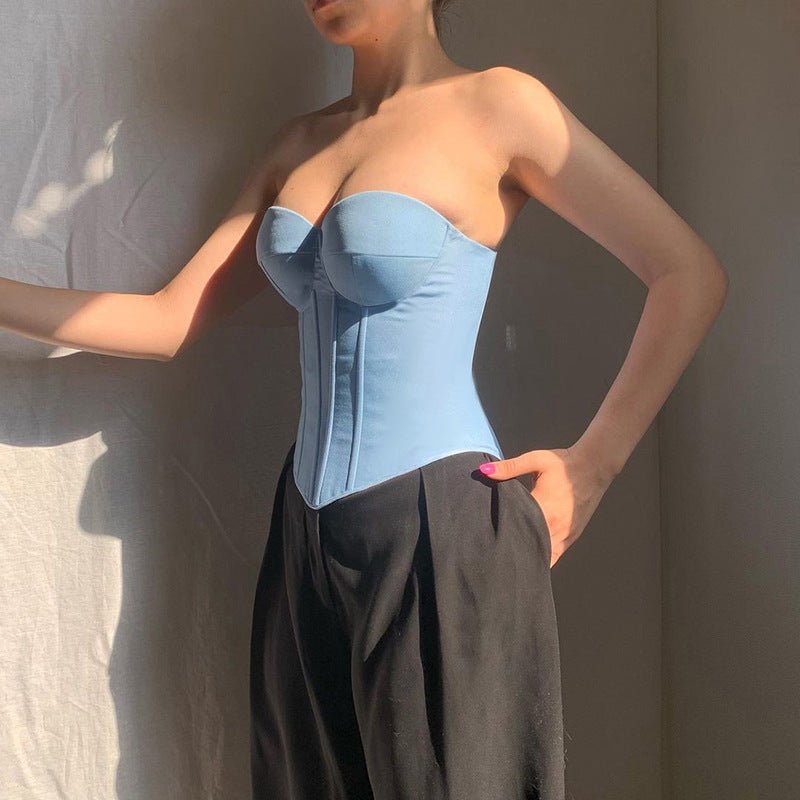 Débardeur tube en jean Y2K avec design noué dans le dos, débardeur corset court tendance pour femmes - KaoKao