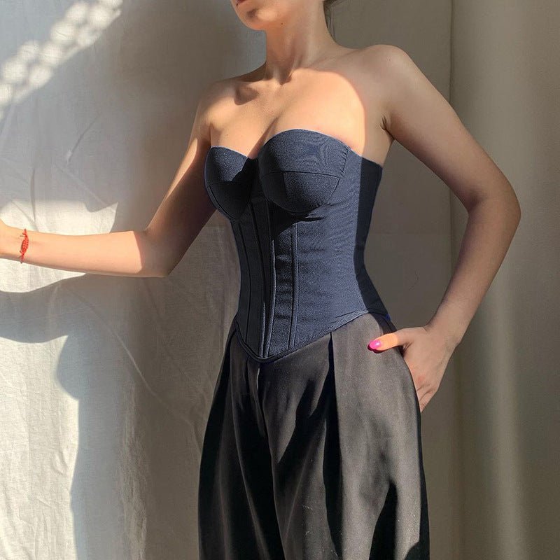 Débardeur tube en jean Y2K avec design noué dans le dos, débardeur corset court tendance pour femmes - KaoKao