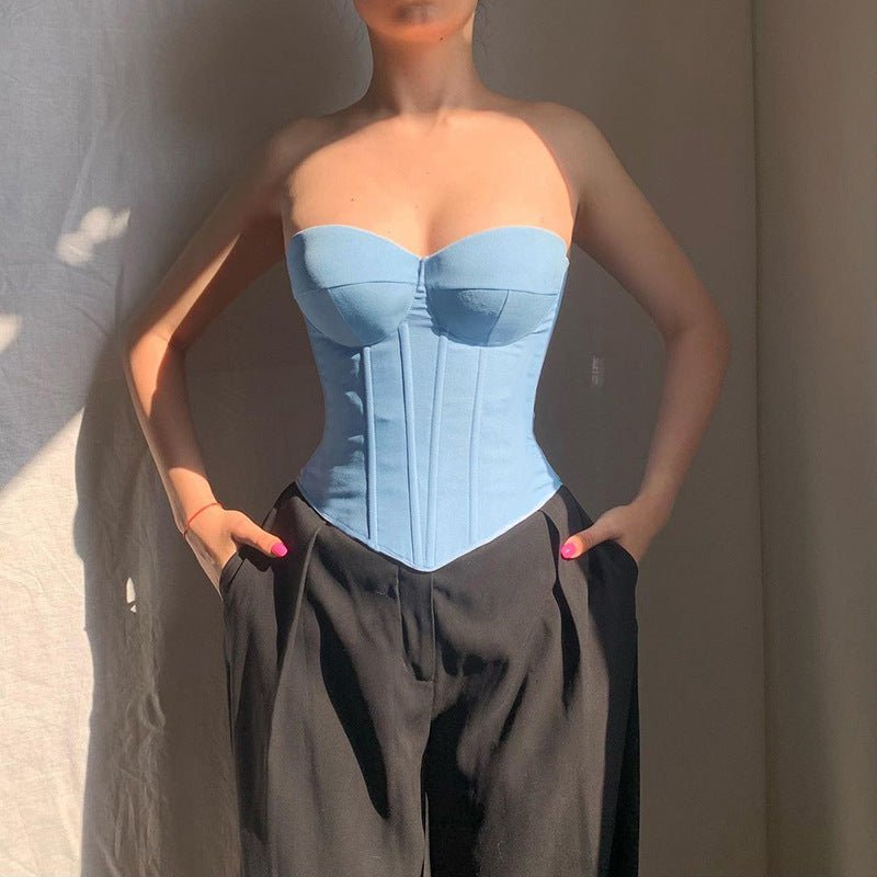 Débardeur tube en jean Y2K avec design noué dans le dos, débardeur corset court tendance pour femmes - KaoKao