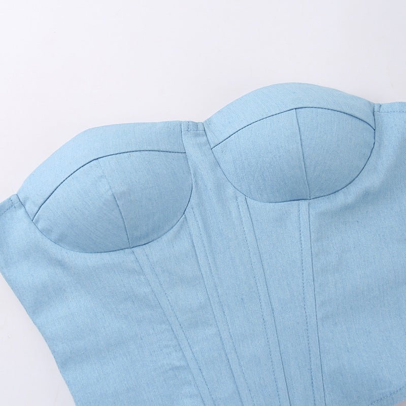 Débardeur tube en jean Y2K avec design noué dans le dos, débardeur corset court tendance pour femmes - KaoKao