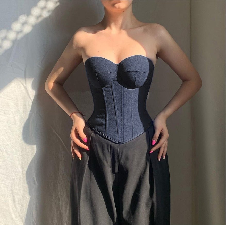 Débardeur tube en jean Y2K avec design noué dans le dos, débardeur corset court tendance pour femmes - KaoKao