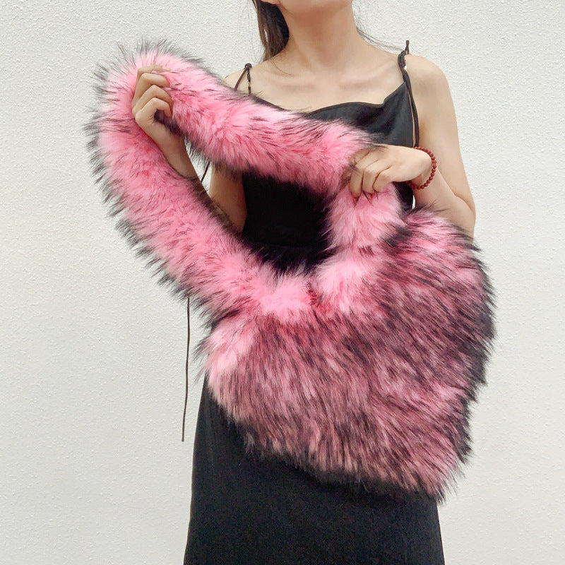 Sacs à bandoulière en polaire d'hiver pour femmes, sac en forme de cœur, sac à main en peluche de grande capacité, sac d'amour.