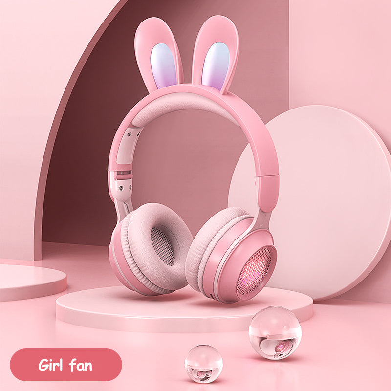 Casque sans fil à oreilles de lapin lumineux et extensible en blé
