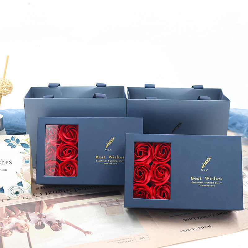 Coffret cadeau créatif à la mode avec fenêtre et 6 roses bleu royal