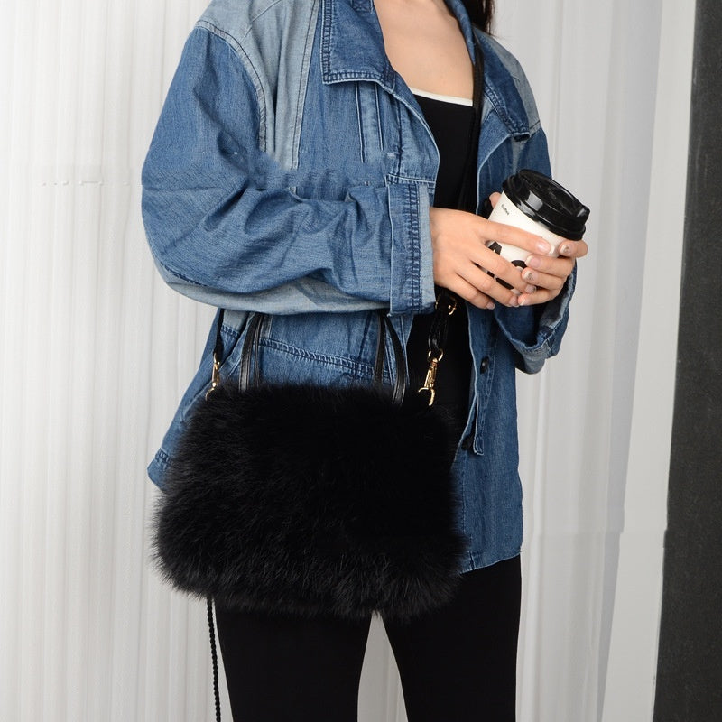 Sac à bandoulière en peluche portable, sac à main féminin.
