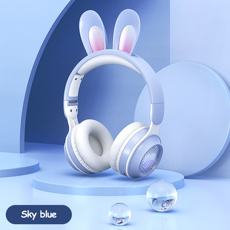 Casque sans fil à oreilles de lapin lumineux et extensible en blé
