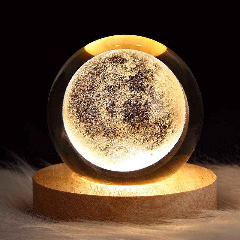 Lampe de table en cristal galaxie LED, lampe 3D de planète et de lune, décoration de chambre pour enfants, fête d'anniversaire pour enfants.