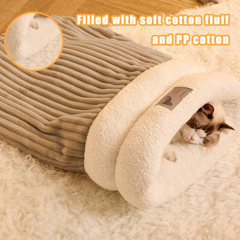 Sac de couchage pour animaux de compagnie d'hiver chaud et doux en peluche, nid semi-fermé pour chats, sac de couchage confortable pour la maison, accessoires pour lits de chats et de chiens.