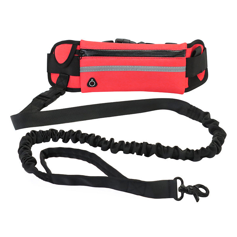 Laisse pour chien mains libres, ceinture de promenade et d'entraînement pour animaux de compagnie avec laisse élastique absorbant les chocs pour chiens de grande taille jusqu'à 180 lbs, poche pour téléphone et support pour bouteille d'eau.