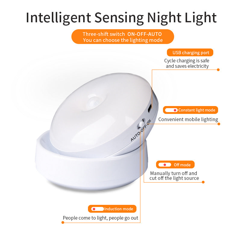 Rotatable human body motion sensor light, hallway light, garage light, wardrobe light, night light.