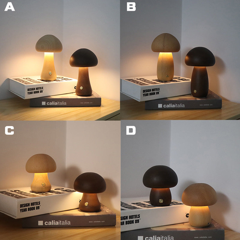 Lampe de nuit LED en bois en forme de champignon mignon avec interrupteur tactile, lampe de table de chevet pour chambre à coucher, chambre d'enfants, lampes de nuit pour le sommeil, décoration intérieure.