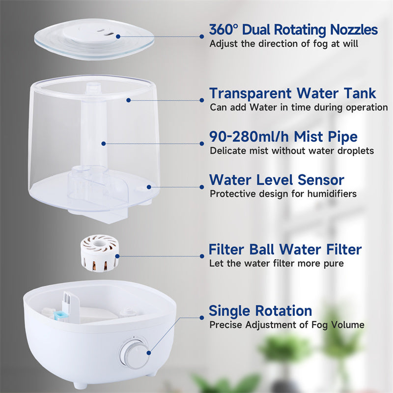 Protection contre le faible niveau d'eau sans bisphénol A Humidificateur mécanique 4L