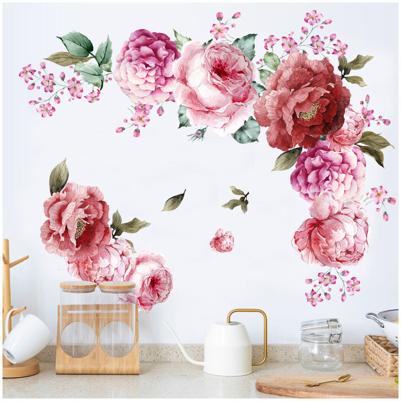 Décoration murale pour le salon autocollants de fleurs de pivoines aquarelle.