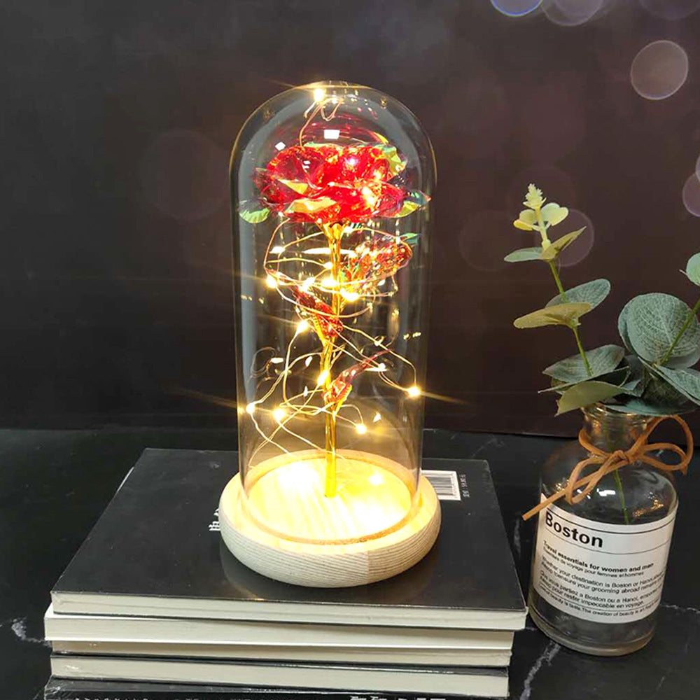 Cadeaux de mariage pour la fête des mères, cadeau de demoiselle d'honneur, rose en simulation immortelle, couvercle en verre lumineux, ornement LED.