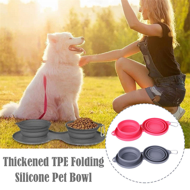 Bol de nourriture pliable en caoutchouc à double compartiment pour animaux de compagnie, fournitures pour animaux, bols pour chiens et chats.