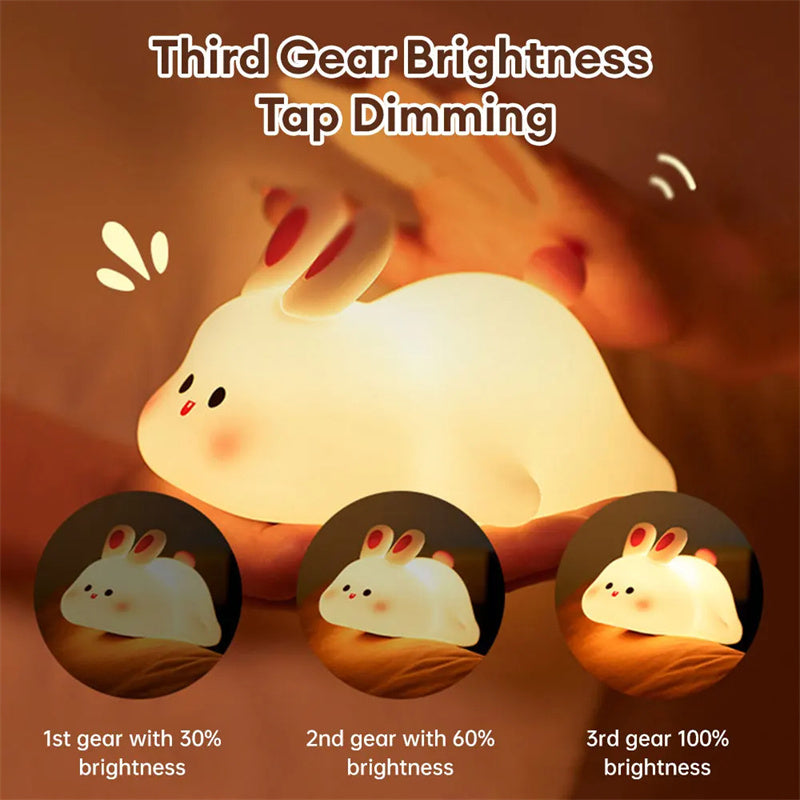 Lampe de nuit LED mignonne avec capteur tactile, veilleuse en silicone en forme de grand visage de lapin, cadeau de Noël, lampe de chevet, décoration intérieure.