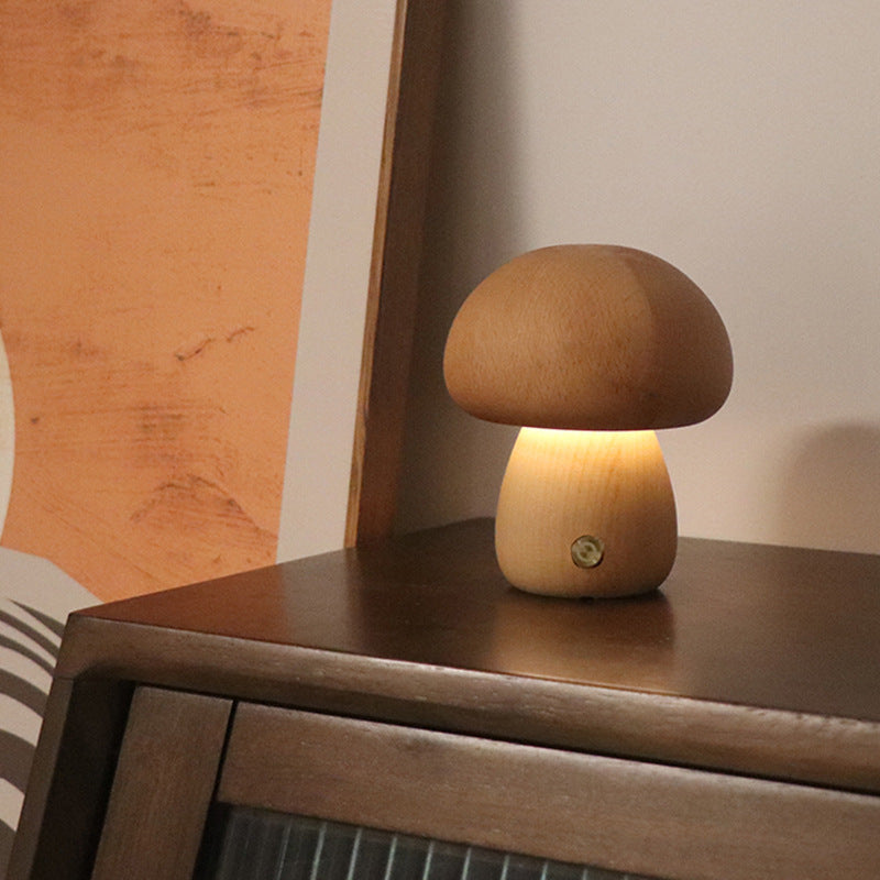 Lampe de nuit LED en bois en forme de champignon mignon avec interrupteur tactile, lampe de table de chevet pour chambre à coucher, chambre d'enfants, lampes de nuit pour le sommeil, décoration intérieure.