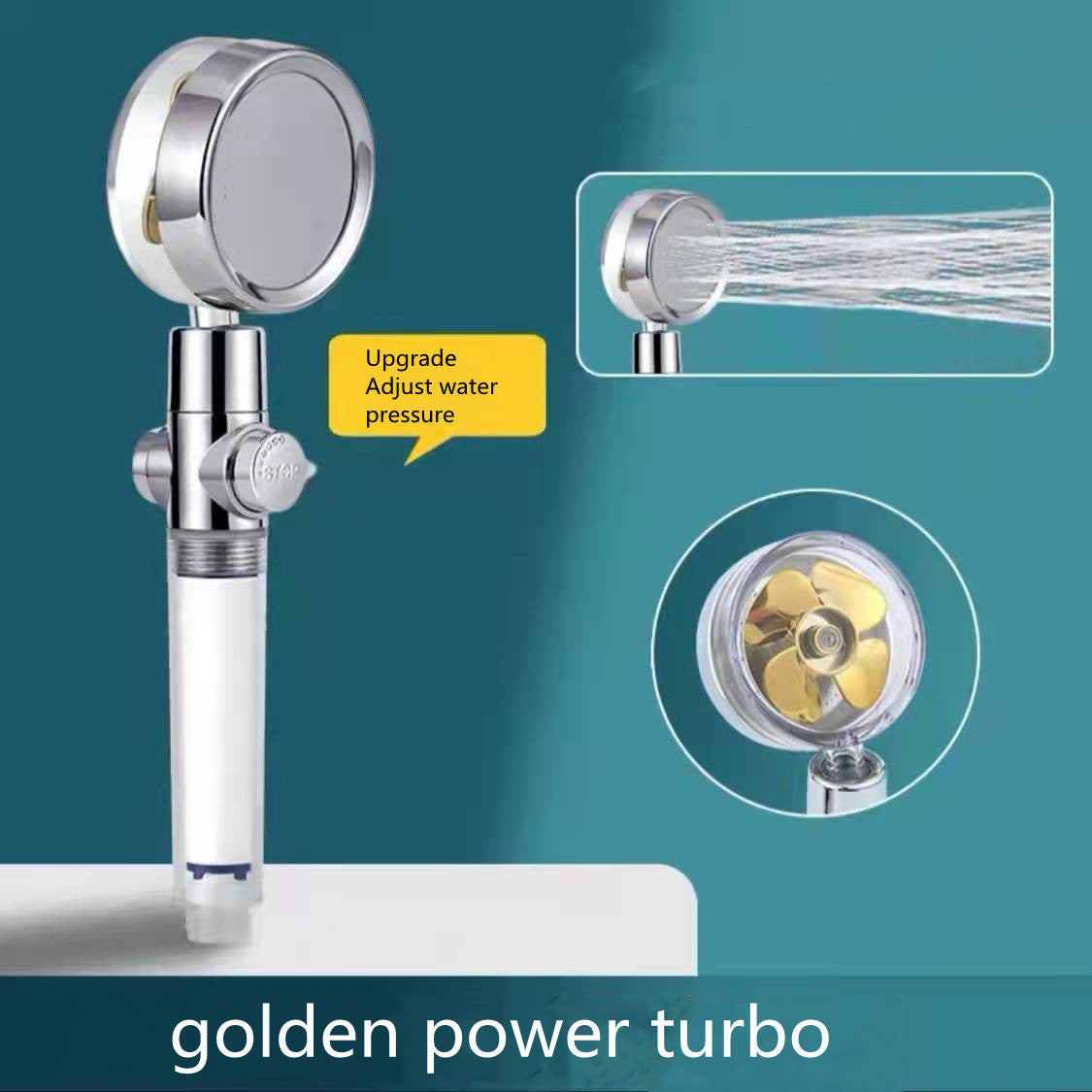 Pommeau de douche à économie d'eau, rotation à 360 degrés avec petit ventilateur, buse de pulvérisation haute pression ABS, accessoires de salle de bain.