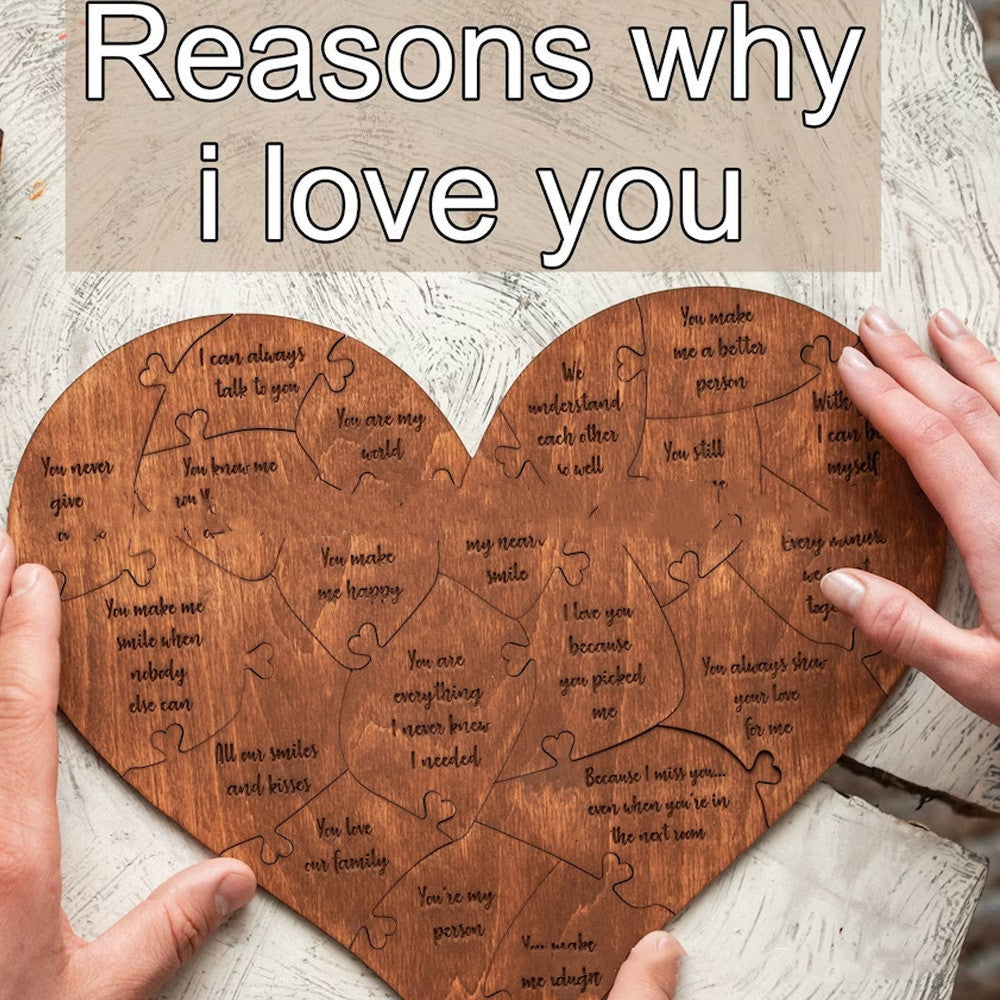 Raisons pour lesquelles je vous aime Puzzle en bois en forme de cœur Puzzle romantique en forme de jigsaw Anniversaire de mariage pour femme mari Cadeaux d'anniversaire Cadeau de la Saint-Valentin
