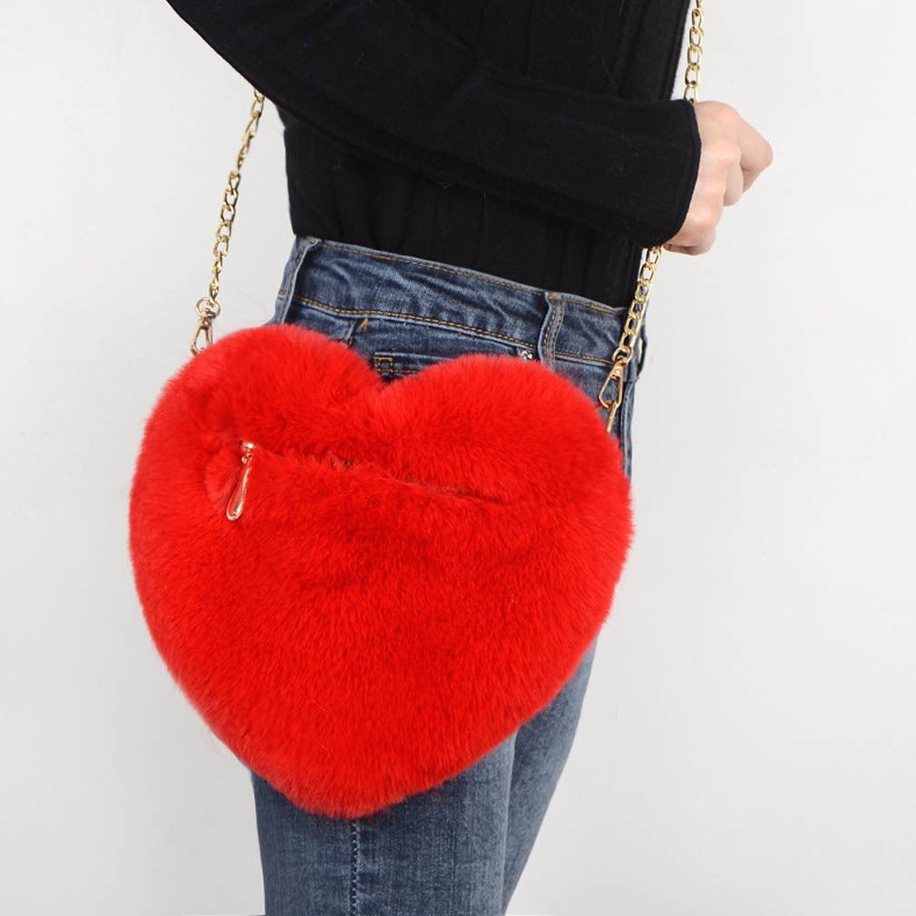 Sacs d'amour pour femmes, sacs à bandoulière en peluche avec chaîne, sac de fête pour la Saint-Valentin.
